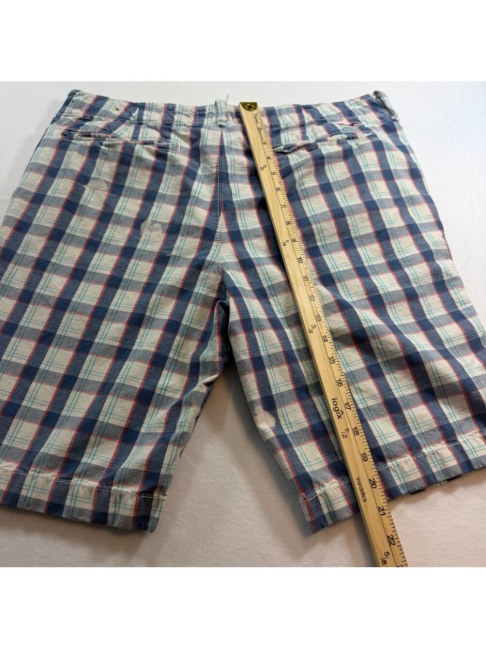 Hollister Plaid Shorts Mens 36 Blue Red White Casual Flat Front Cotton - Picture 6 of 11